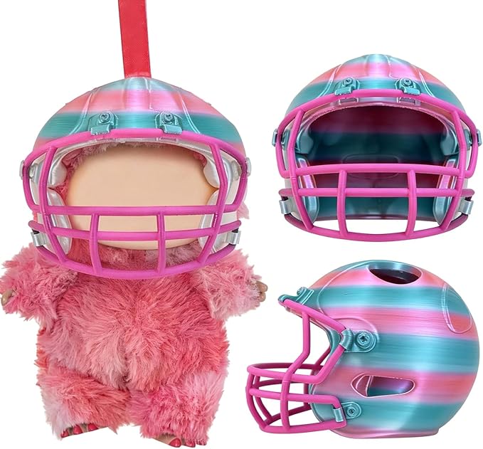 3D Printed Football Helmet Used for Labubu Doll Stuff,Compatible with Labubu Outfit 17cm Doll Clothes and Accessories Designer (Gradient Color, red + Green)