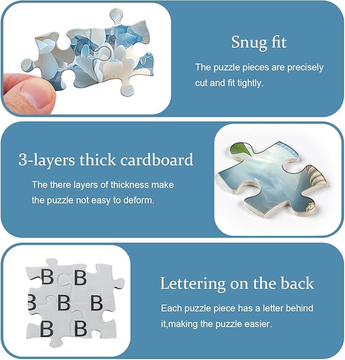 PICKFORU Beach Puzzles for Adults 1000 Pieces, Summer Ocean Flower Jigsaw Puzzle, Shell Starfish Marine Themed Challenging for Adults