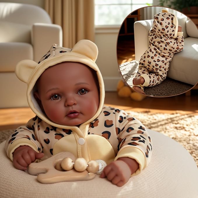 BABESIDE Adorable Lifelike Black Baby Doll - 17" Handmade Realistic African American Baby Dolls with Premium Outfit & Accessories Pretend Play Gift for Kids Age 3+