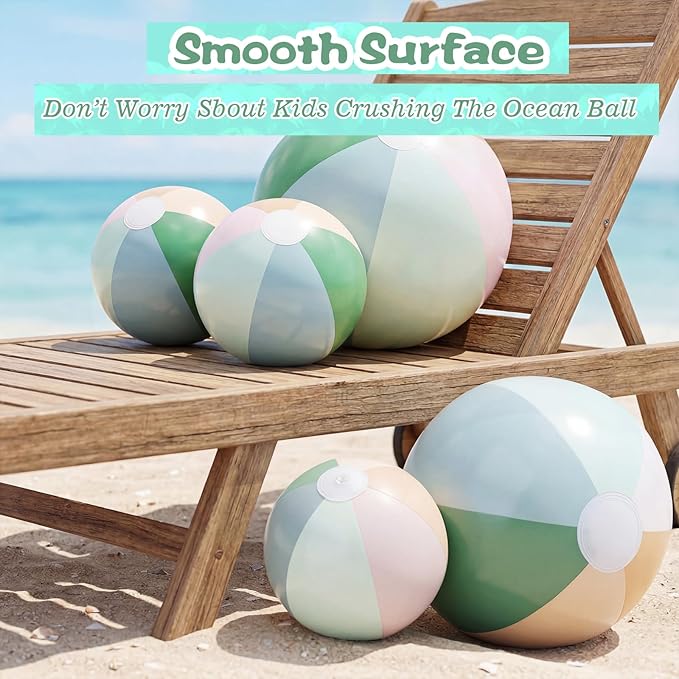 5 Pcs Inflatable Beach Balls 24 & 16 Inch Pastel PVC Large Beach Balls Bulk Blow up Pool Water Game Toy for Kid Adult Birthday Luau Summer Pool Party Favors Decorations(Morandi)