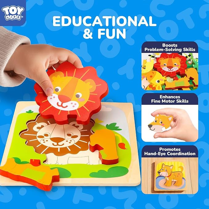 TOY Life Wooden Puzzles for Toddlers 2-4, Montessori Toys for 1 2 3 Year Old Boys Girls, Animals Puzzles Educational Learning Toys 2 Year Old, Birthdays Gifts Toy for 2 Year Old Girl Boy