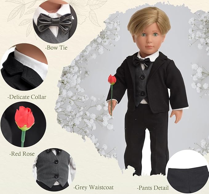Doll Clothes First Communion Wedding Suit Set Rose Gentleman Outfits Fit American 18 inch Boy Dolls