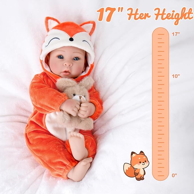 Aori Baby Dolls Lifelike 17 Inches - Realistic Baby Girl Doll Set with Feeding Toy Kit That Look Real, Nice Companion Gift Set for Kids, Grand-Parents, Collection