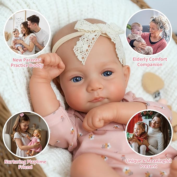 SCOM Realistic Reborn Baby Dolls - 18 Inch Lifelike Newborn Baby Dolls Adorable Girl, Real Life Baby Doll with Accessories, Hand-Drawn Hair Soft Baby Doll Reborn, for 3+ Kids, Birthday Gift