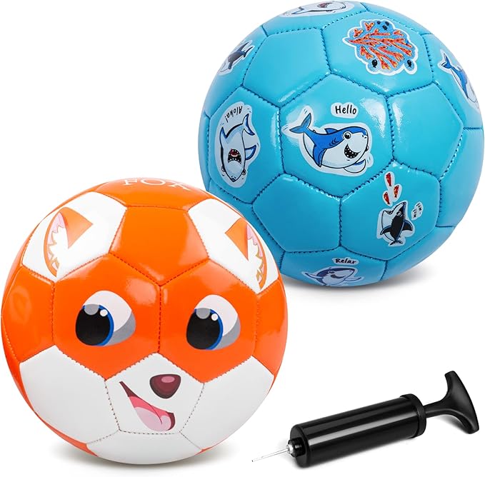 Toddler Soccer Ball Size 2 Size 3 - Small Soft Kids Ball 2 Pack for Ages 1-5 3-8 - Cartoon Sports Toy Boys Girls - Easter Basket Stuffers for Toddlers Kids - Soccer Gift for Indoor Outdoor Games