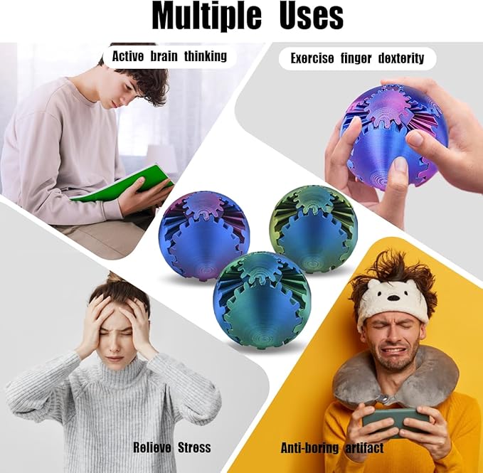 Gear Sphere, 3D Printed Gearsphere - The Steampunk Whirling Wonder Fidget Gear Ball, Gearsphere Cube Fidget Toy for Office and Home, Stress Relief Cool Stuff Toys Gift for 3+ Kids Adult (Purple)