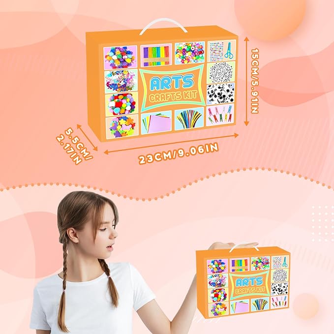 BNUZEIYI 2000 PCS Arts and Crafts Supplies for Kids All-in-1 Craft Kit with Pipe Cleaners Craft Box Set DIY Crafting Supply School Supplies Toys Gifts for Girls Boys Ages 4-6, 6-8, 8-12, Orange