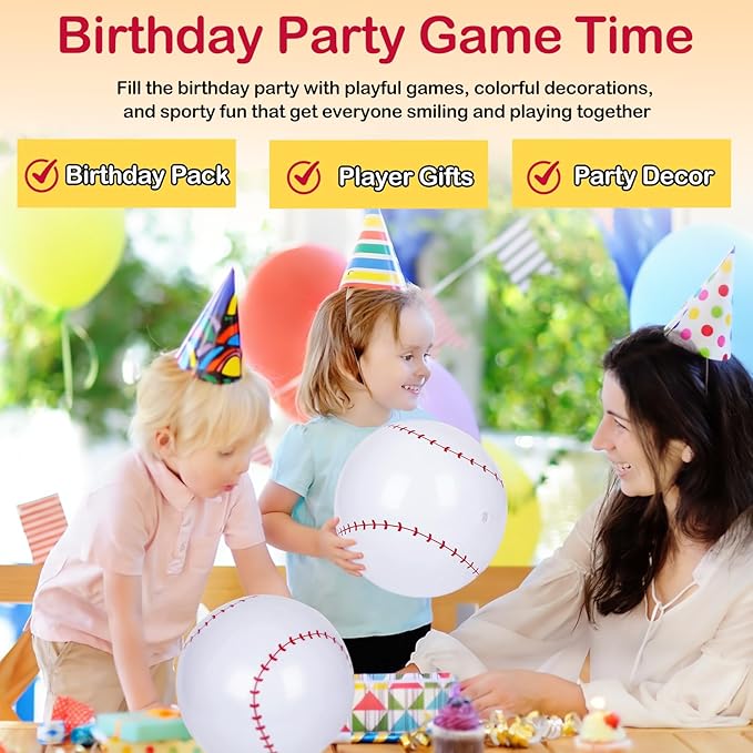30 Pieces Inflatable Baseball Beach Balls, 8 Inch PVC Blow Up Beach Ball Bulk for Summer Pool Float Party, Sports Themed Decorations, Beach Games, Birthday Party Favors, Easy to Inflate