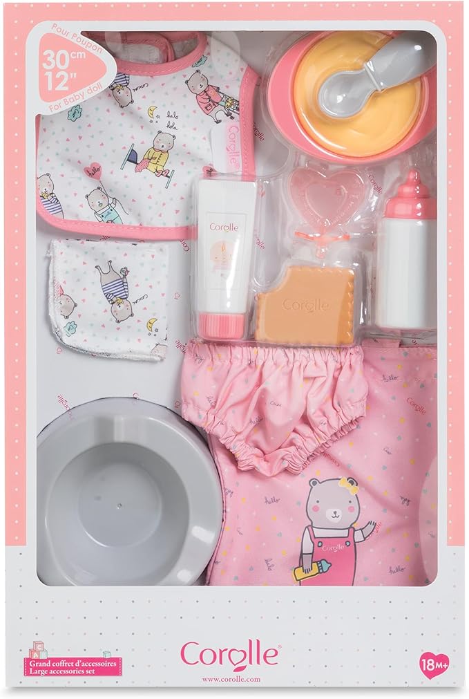 Baby Doll Accessories Care Set for 12-Inch Dolls - 11-Piece Baby Doll Accessories Set with Diaper Bag, Bottle, Bib, Potty, Pacifier - Pretend Play Feeding and Care