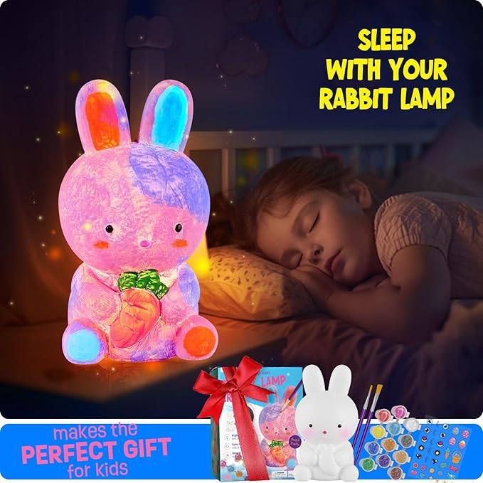Paint Your Own Bunny Lamp Kit, Art Supplies Painting Kits for Kids, Arts and Crafts for Kids Ages 8-12, Bunny Toys Girls Boys Birthday Easter Gifts for Kids Ages 3 4 5 6 7 8 9 10 11 12+