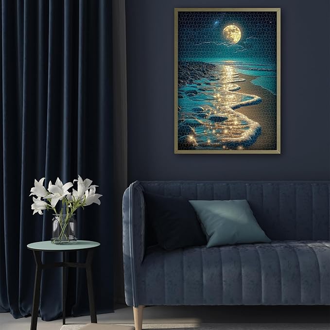 PICKFORU Beach Jigsaw Puzzle 1000 Pieces, Ocean Moon Nature Art Scenery, Colorful Magic Beach Themed Puzzle, Challenging for Adults