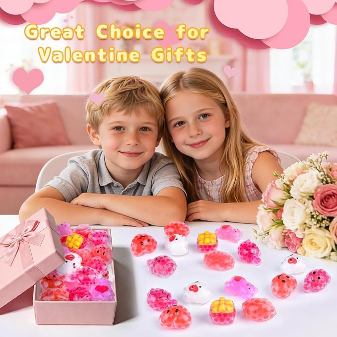 Valentine Day Mochi Squishy Toys for Kids Valentine Party Favors Goodie Bags Fillers Stuffers Squishies Valentine Treats Bags Gifts Squishy Fidget Toys Stress Relief Squeeze Toys Prizes for Kids