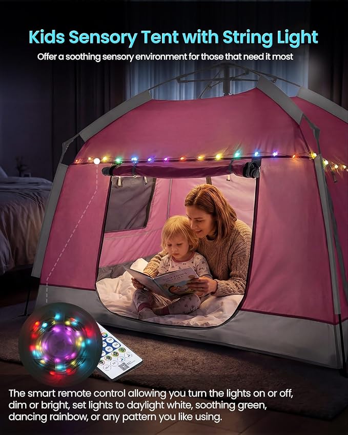 Kids Play Tent-Portable Playhouse Children House -Easy Set up Indoor Outdoor with Carry Bag for Kids-Light Strip Design for Night use -Space for Children and Parents-Birthday