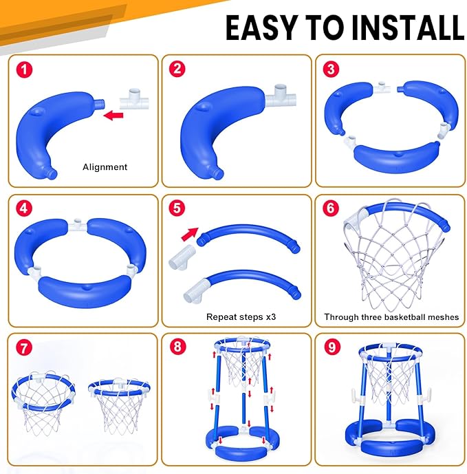 SpringFlower Pool Basketball Hoop, Summer Swimming Pool Floating Basketball Pool Toy, 2 in 1 Kids & Adults Summer Pool Outdoor Play with Ring Toss, 2 Pcs Balls,Pump, Blue
