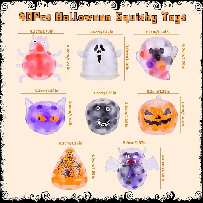 40Packs Halloween Mochi Squishy Toys for Kids Halloween Party Favors Goodie Bags Fillers Stuffers Squishies Halloween Treats Bags Gifts Squishy Fidget Toys Stress Relief Squeeze Toys Prizes for Kids