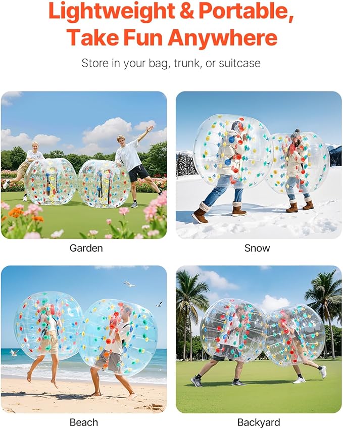 VEVOR Inflatable Bumper Ball, 4FT/5FT Body Sumo Zorb Balls for Teen, 0.8mm Thick PVC Human Hamster Bubble Balls for Outdoor Team Gaming Play, Bumper Bopper Toys for Garden, Yard, Park