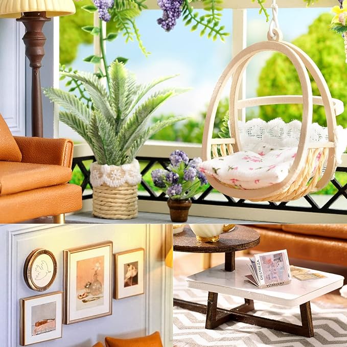 TuKIIE DIY Miniature Dollhouse Kit with Furniture, 1:24 Scale Creative Room Mini Wooden Doll House Accessories Plus Dust Proof for Kids Teens Adults(Warm Moment)