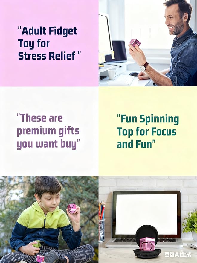 Infinity Gear Fidget Spinner for Kid Adult, Transformable Spinning Top Metallic Fidget Toys for Anti-Anxiety Stress Relief Autism ADHD, 2-in-1 Cube Focus Toy for Desktop Office Classroom Pink