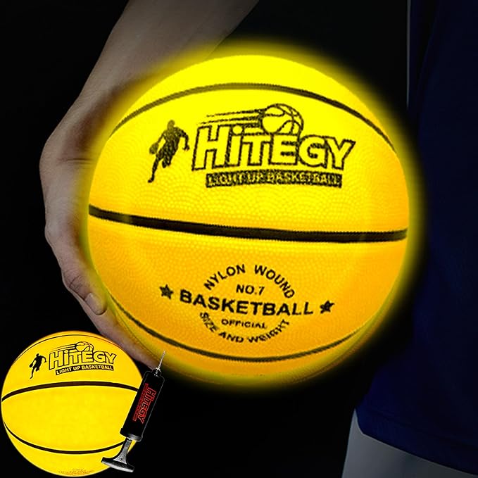 Rechargeable Glow in the Dark Basketball - USB Charging, Water-Resistant, Size 7, Impact Activated, Includes Pump & Charging Cable - Rechargeable Light Up Basketball (Yellow, Without Bag)