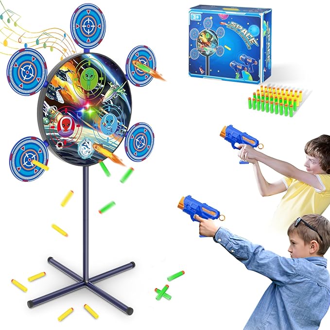 Shooting Game Toy for 4 5 6 7 8 9 10+ Boys Kids - 1 Digital Shooting Target with 2 Toy Guns& 40 Foam Darts Shooting Toys for Nerf Kids Indoor Outdoor Game Toys for Birthday Halloween Xmas Gifts