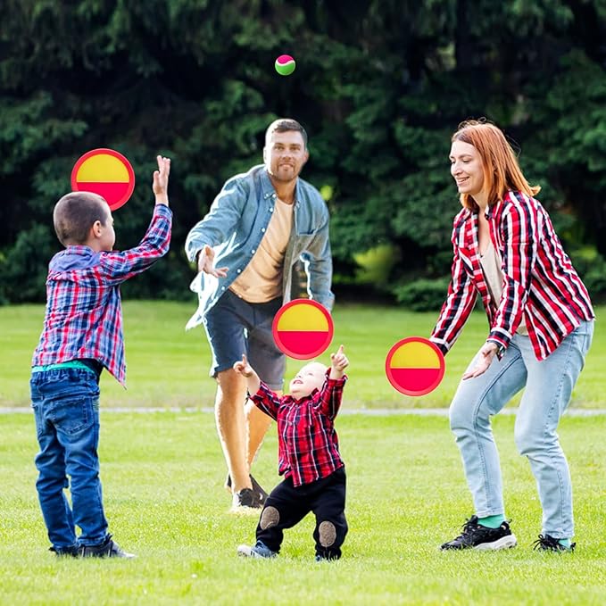 Beach Games, Outdoor Toys for Kids Ages 4-8, Toss and Catch Ball Set, with 4 Paddles 3 Balls, and 1 Storage Bag, Beach Toys Easter Gifts for Kids