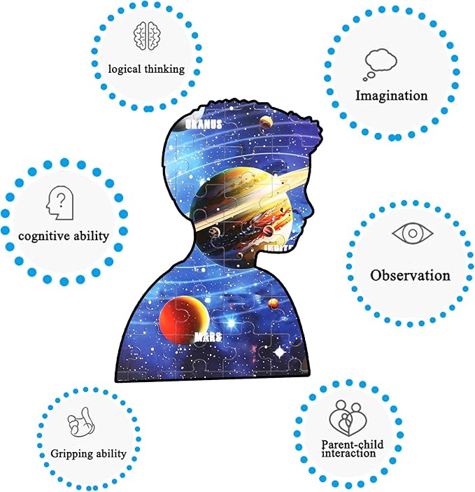 LELEMON 100 Pieces Jigsaw Puzzles for Kids Ages 4-8 Solar System Planets Educational Puzzles Boys Girls Children Learning Educational Puzzles Portable Box Pack Toy