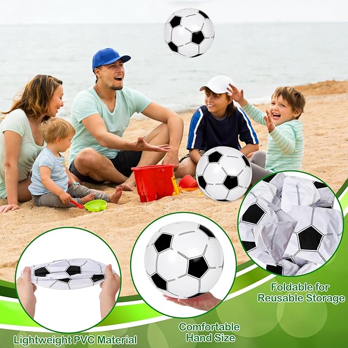 30 Pieces Inflatable Soccer Beach Balls, 8 Inch PVC Blow Up Bouncy Balls Bulk Beach Toy for Sports Themed Soccer Birthday Party Decorations Summer Beach Pool Game Water Sand Party Favors