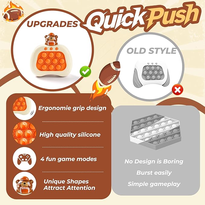 Football Bear Pop Push Game,Fidget Console Toys for Kids Adults,Handheld Puzzle Game Sensory Toys,Pop Bubble Up Toy for Kids, Birthday Gifts for 3-12 Year Old Girls Boys