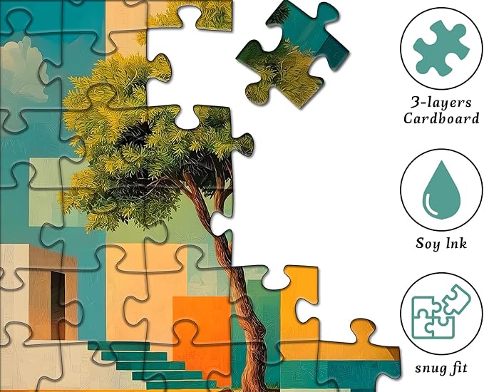 Tree of Life Geometric Puzzle for Adults, Modern Abstract Architecture Art Puzzle, Nature 1000 Piece Puzzle for Adults Landscape Jigsaw Puzzle Challenging