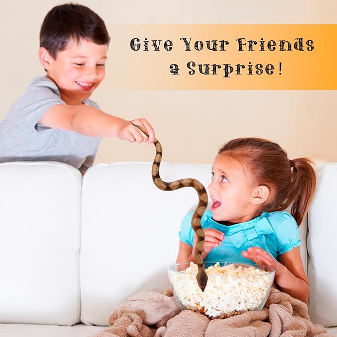 2 Pcs Realistic Snakes Rubber Plastic Snake Prank Snake for Party, Tricking People, Garden Props Decorations, 14in