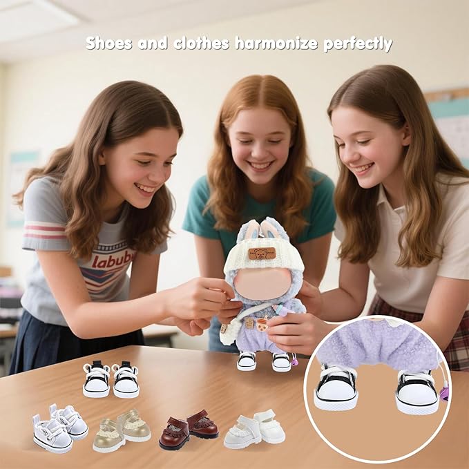 Premium Doll Shoes for Lububu, Cute Doll Shoes for 4-7in Dolls, Ideal for Lububu Outfits(Black Canvas)