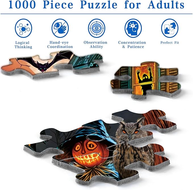 Rocorose Jigsaw Puzzle for Adults 1000 Pieces, Halloween Nightmare Puzzle Scary Ghost Jack - o - Lanterns Jigsaw Puzzles Haunted Mansion and Pumpkins