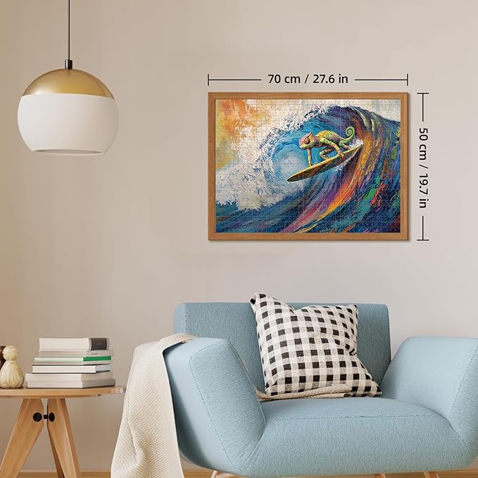 Vibrant Chameleon Surfing 1000 Piece Puzzle for Adults - Challenging Puzzles Art Painting Jigsaw Puzzles Family Game Home Decor