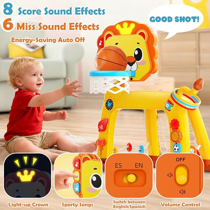 4 in 1 Toddler Basketball Hoop & Soccer Goal, Gift for Boys Girls 1 2 3 Years Old, Kids Sports Toys with Lights Sounds Music, Baby Toys for 12-18 Months, Christmas Birthday Gift for Age 1-3