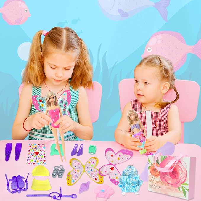 40 Psc Doll Swimsuits Set, Bikini Clothes and Accessories for 11.5 inch Girl Doll Beach Bathing Outfits, Fishtail Skirt, Beach Chair, Skateboard, 10 Pairs Shoes, Diving Suit and More