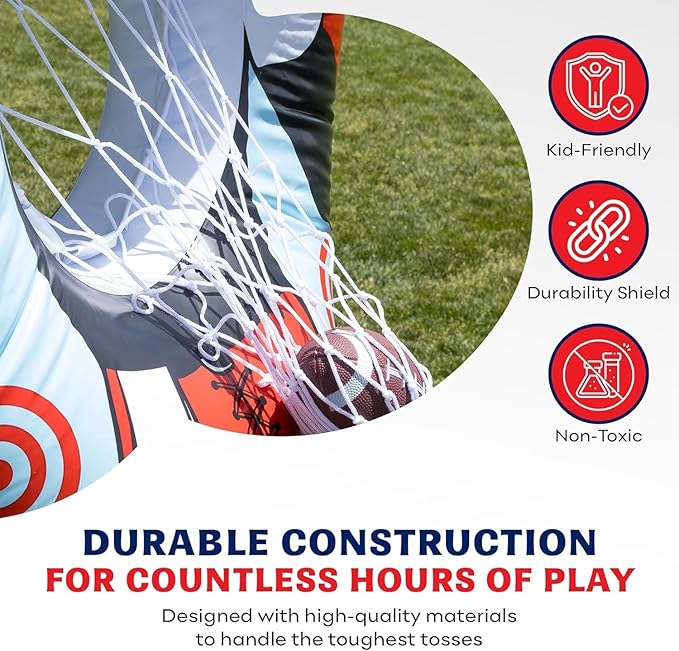 65” Inflatable Football Target Net Toss Game - Double-Sided Throwing Practice Football Stuff with Mini Balls - Backyard Tailgate Party Sports Toy for Kids & Adults