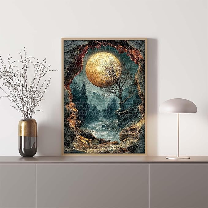 PICKFORU Nature Puzzles for Adults 1000 Pieces, Fantasy Forest Landscape Puzzles Moon Plant Tree, Mountain Scenic Challenge Jigsaw Puzzle