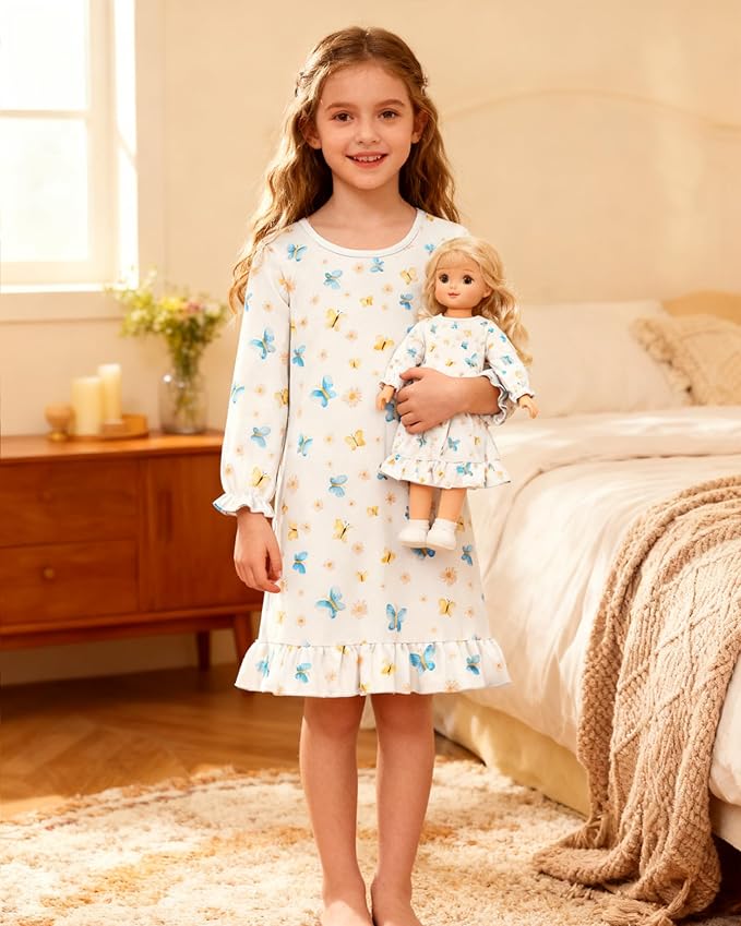 LQSZ Doll and Girl Matching Nightgown Outfit Pajamas Nightie Nightgown for Girls and Dolls Clothes