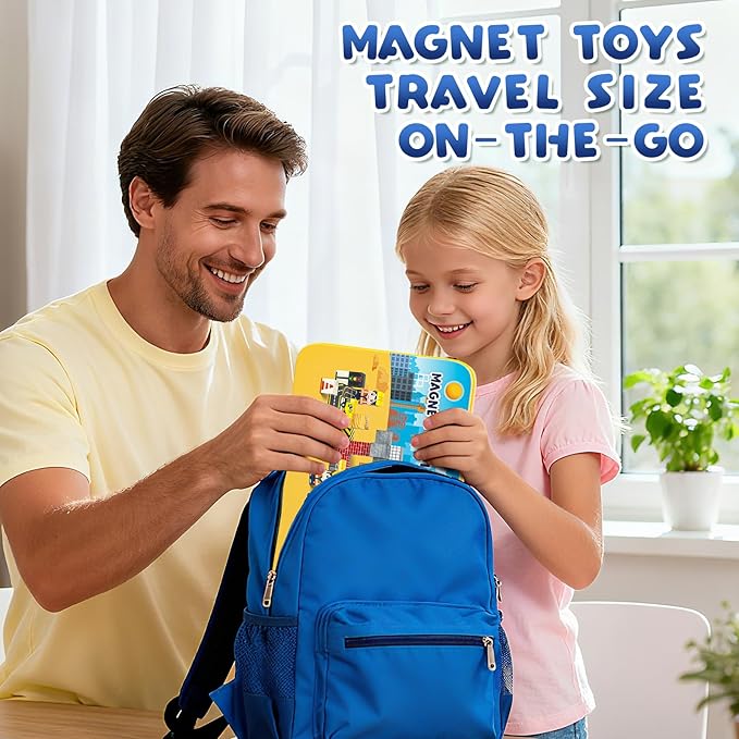 Axirata 60PCS Mini Magnetic Blocks Travel Set for Kids, Mini Magnetic Tiles Building Cubes with Portable Iron Box, STEM Construction Sensory Toy for Toddler Boys Girls Age 3-5 4-8 8-12+