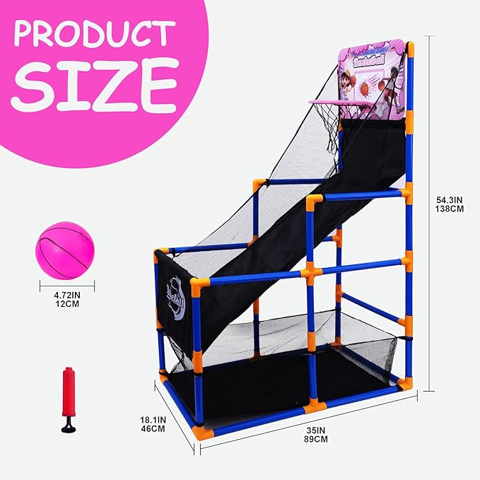 Nattork Arcade Basketball Game Set with 4 Balls and Hoop, Kids Basketball Hoop Indoor Outdoor Sports Toy Gifts for Kids Boys Girls 3-8 Years Old, Air Pump Included, Ideal for Gifts