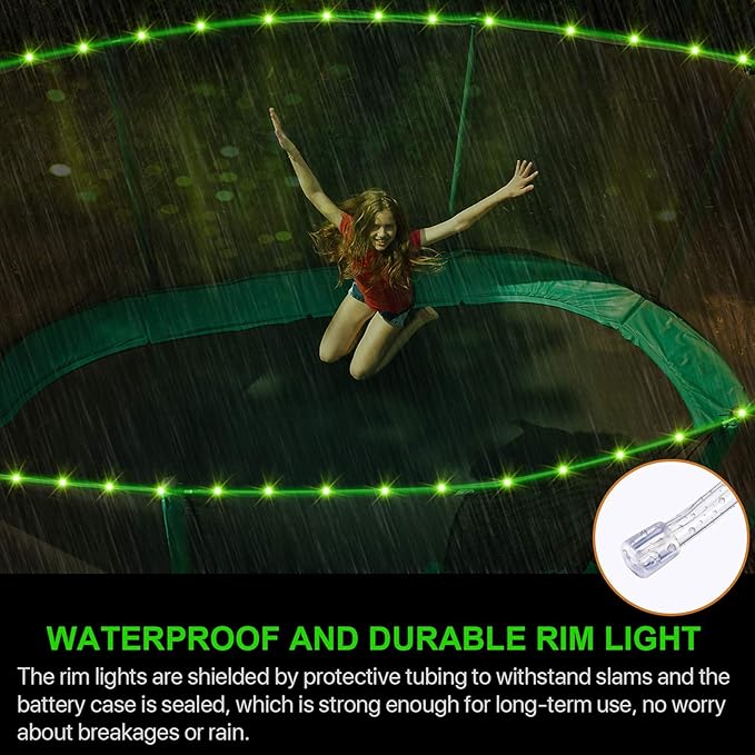 【Upgraded Large Volume&Longer Version】LED Trampoline Lights, Remote Control Trampoline Rim LED Light for 12Ft Trampoline, C Battery Box, 16 Color Change, Waterproof,Bright to Play at Night Outdoors