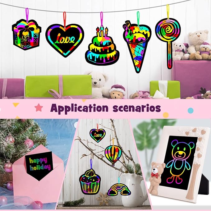 ZMLM Scratch Paper Art-Craft for Girls: Rainbow Scratch Magic Drawing Set Paper Pad Board Supply Kit Girl Project Activity for 3-12 Age Kid Toy Holiday Party Birthday Easter Gift