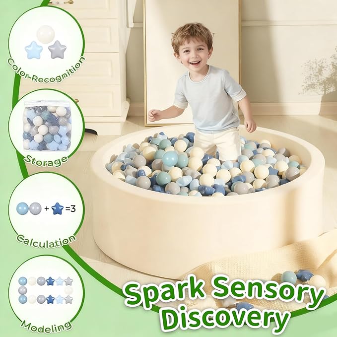 TRENDPLAY Star Ball Pit Balls for Toddlers -50 100 200 Count Star Balls Different Shapes, Non-Toxic Plastic Balls for Safe Play, Boys Girls Festival Party Decoration