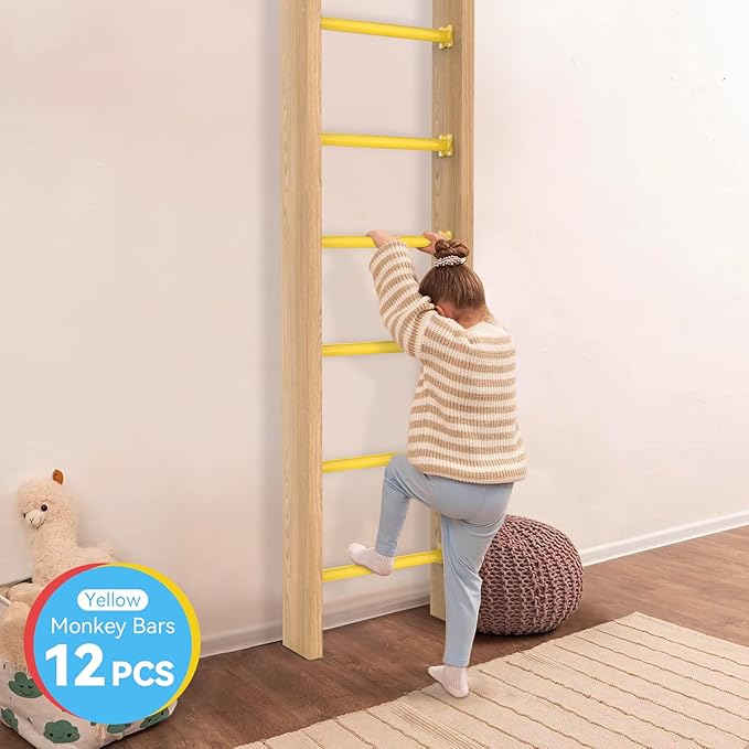 16.5 Inch Monkey Bars Kit Playground Ladder Rungs for Backyard Indoor Outdoor Kids Metal Monkey Bars Swing Set Playset Accessories (Yellow, 12 Pcs)