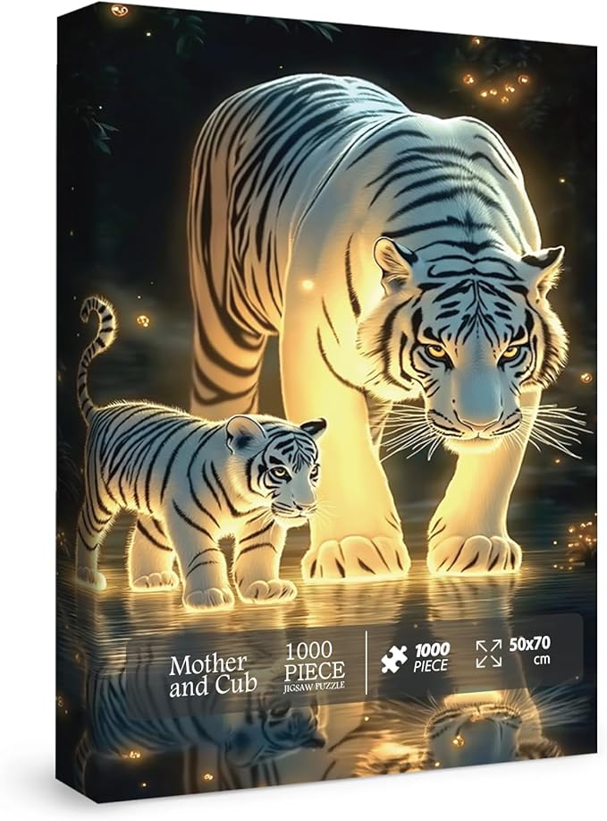 White Tiger Family Puzzles for Adults 1000 Pieces, Nature Wildlife Scene Jigsaw Puzzles, Animal Art Puzzles