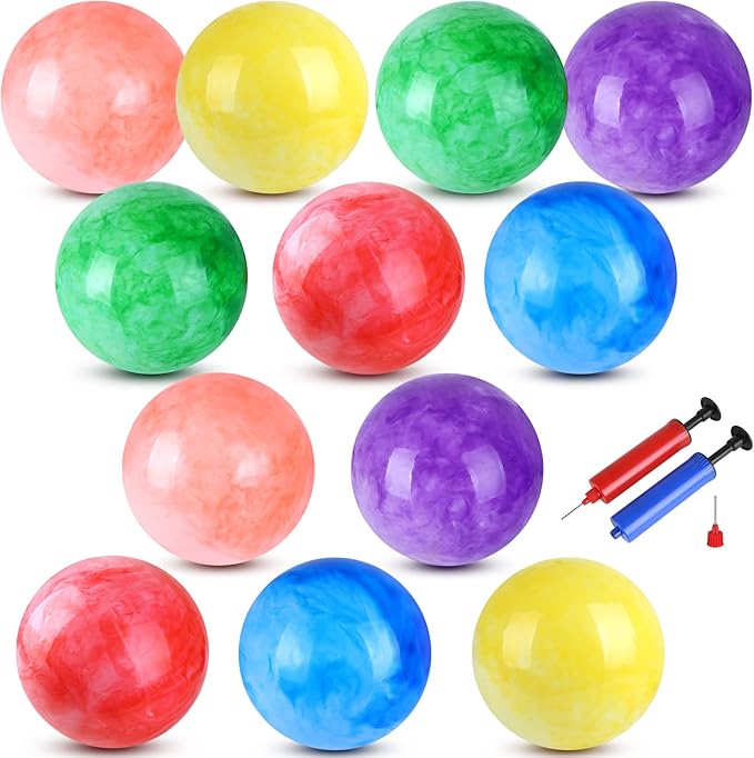 12 Pcs Playground Balls with 2Pump, 9 Inches Marbleized Bouncy Balls for Kids, School, Beach, Indoor/Outdoor Play Balls