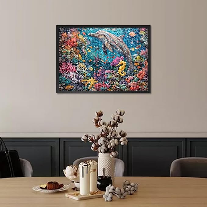 Jigsaw Puzzle 1000 Pieces, Dolphin Swimming in The Colorful Coral Reef Adult Jigsaw Puzzles, Underwater World Adults Puzzles 1000 Piece Educational Finished Size 19.5 x 27.5 Inch