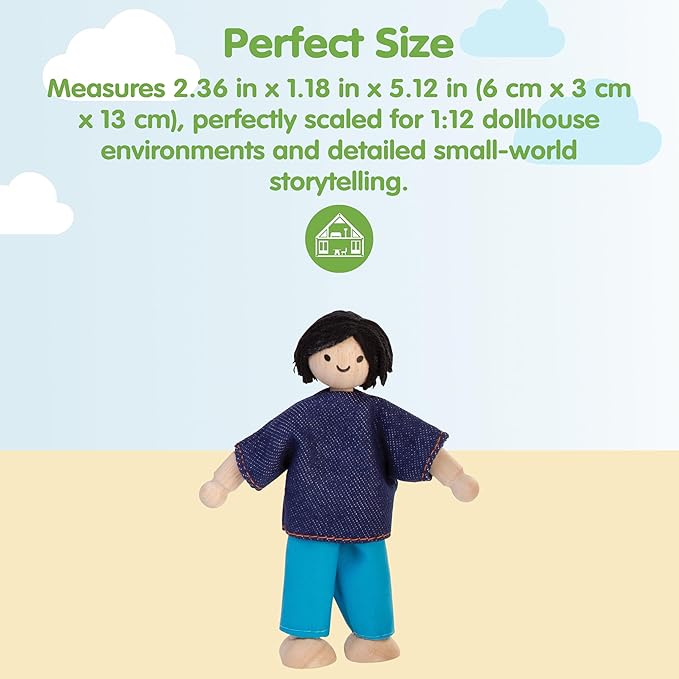 PlanToys® Father Wooden Dollhouse Figurine | Poseable 1:12 Scale Mini Doll (5 Inch) | Dollhouse Accessories for Pretend Play | Eco-Friendly Montessori Toy for Kids Ages 3+