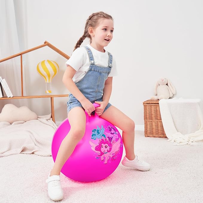 ZOOJOY Hopper Ball for Kids, 18 Inch Bouncy Ball with Handle, Pink Unicorn Girls Toys for Indoor Outdoor Acitve Play with Pump, Easter Basket Stuffers Girls Boys Gifts for 3 4 5 6 7 8 Yr Balance Toys