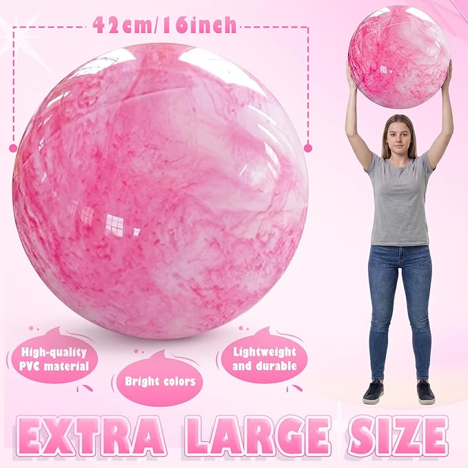 Lewtemi 16 Inch Jumbo Inflatable Playground Ball Marbleized Giant Large Rubber Kickball Four Square Bouncy Balls Giant Beach Dodgeball for Swimming Pool Sports Activities